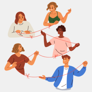 illustration : 5 personnes tenant un fil rouge